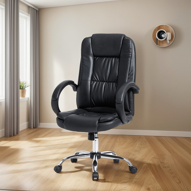 Cadeira Presidente Ergonômica Escritório Giratória Sintético Cor Preto Material Do Estofam... Cadeira Presidente Ergonômica Escritório Giratória Sintético Cor Preto Material Do Estofam...