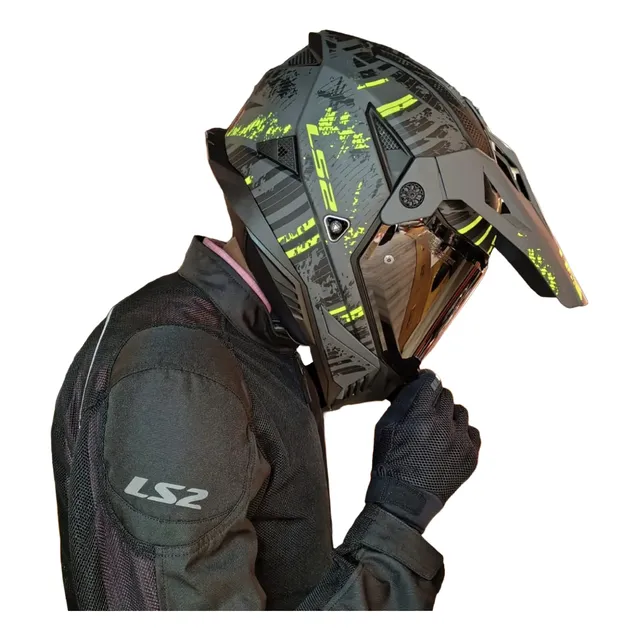 Casco Ls2 Mx702 Crazy Verde Y Negro Mate Con Lentes