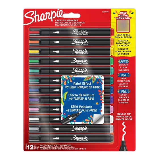 12 Marcadores Sharpie Acrilicos Punta Bala Colores Surtidos