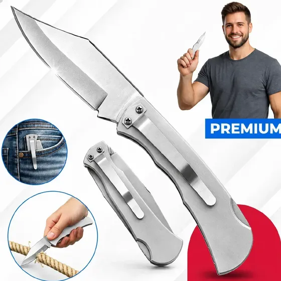 Canivete Inox De Bolso Cinto Retrátil Com Presilha E Trava