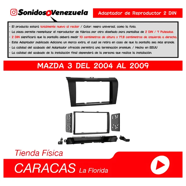 Adaptador De Reproductor Dvd 2 Din Para Mazda 3 Años 2004-09