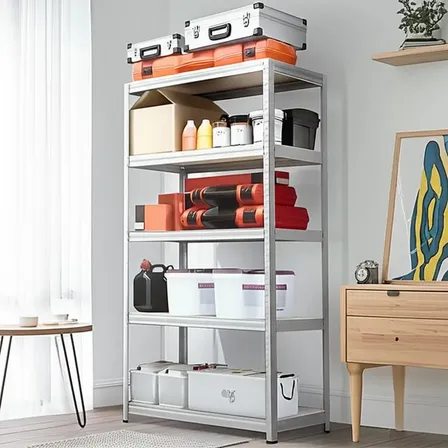 Estante Metalico 180cm X 90cm X 40cm Marca Eoland Organizador Plateado De 5 Niveles Facil Ensamblado Multiuso Escritorio Madera Mdf Alta Calidad Repisas Estanterias Organizadoras Plateado Claro