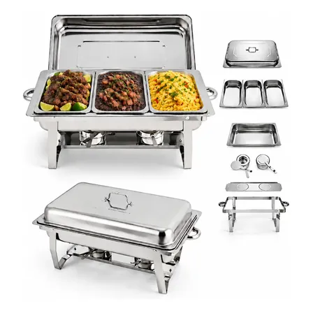 Rechaud Retangular Inox 3 Cubas Tampa Removível Buffet 0