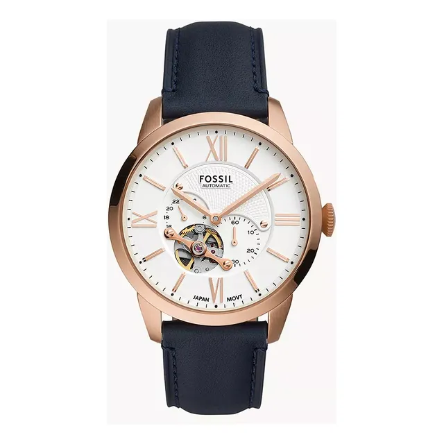 New Reloj Mecánico Esqueleto De Piel Azul Marino For