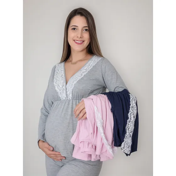 Kit 2 Sutiãs S/bojo + 2 Pijama Maternidade Pós Parto
