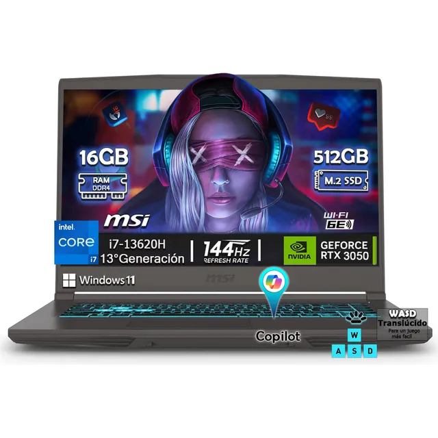 Laptop Gamer Msi Thin 15 B13uc Core I7-13620h 512gb Ssd 16gb Ram Geforce Rtx 3050 Full Hd 1920x1080 144 Hz W11h