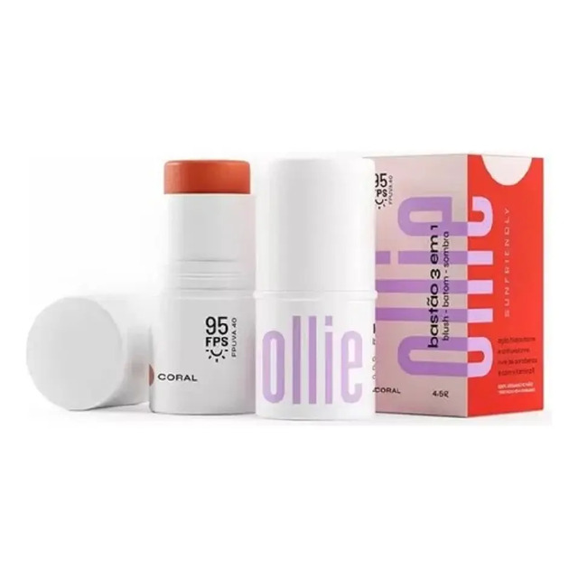 Ollie Bastão 3 Em 1 Coral Blush, Batom E Sombra Fps 95 Ollie Bastão 3 Em 1 Coral Blush, Batom E Sombra Fps 95