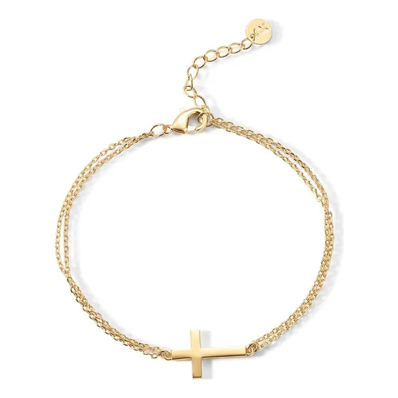 Pulsera Pavoi Con Forma De Cruz Chapada En Oro De 14 Quilate