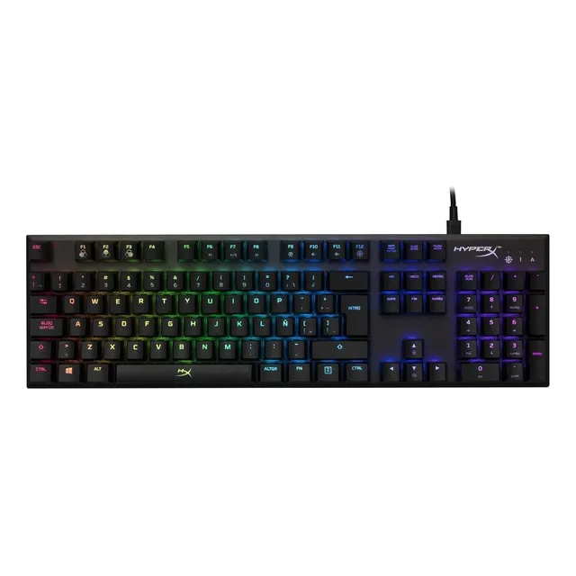 Teclado gamer HyperX Alloy QWERTY Kailh Silver Speed español color negro con luz RGB