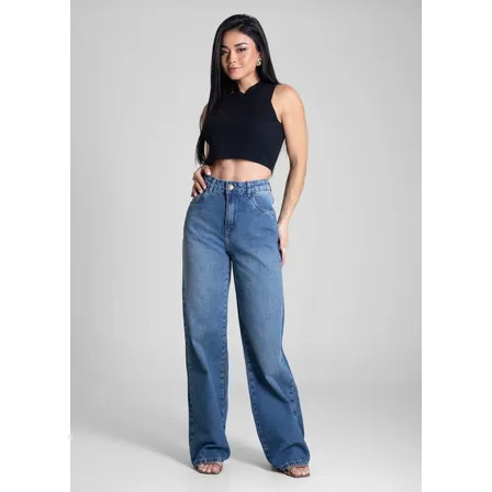 Jeans Sawary Feminina Calca Wide Leg_282936 Índigo Liso 38