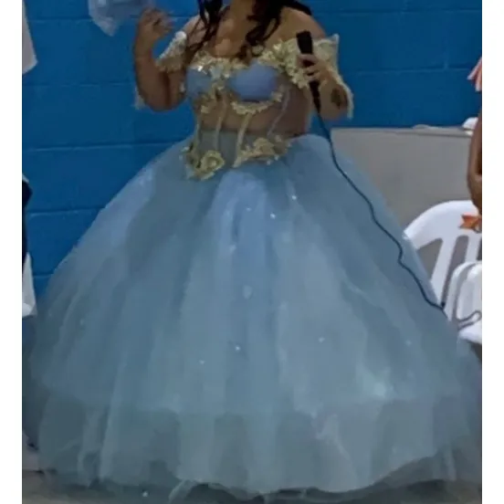 Vestidos 15 Años Modas Mejía Celeste Cenicienta Talla Xl 3 P