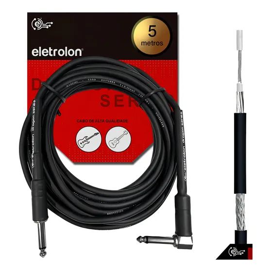 Cabo P10 ELETROLON Mono 90º Graus Violão Guitarra Baixo 5m Metros