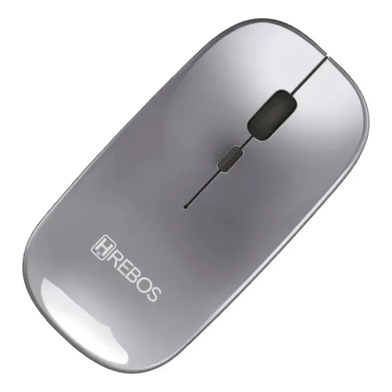 Mouse Sem Fio Recarregável Bluetooth Para Pc Notebook Hrebos IF-216 Prateado USB Para Windows