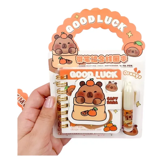 Kit Mini Caderno Bloco De Notas Com Mini Caneta-capivara