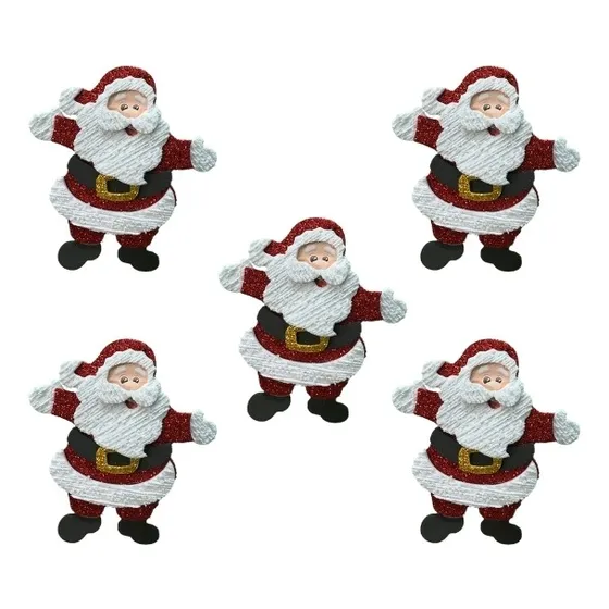 Kit Enfeite Mini Papai Noel Natal Eva Com Glitter - 05 Unid