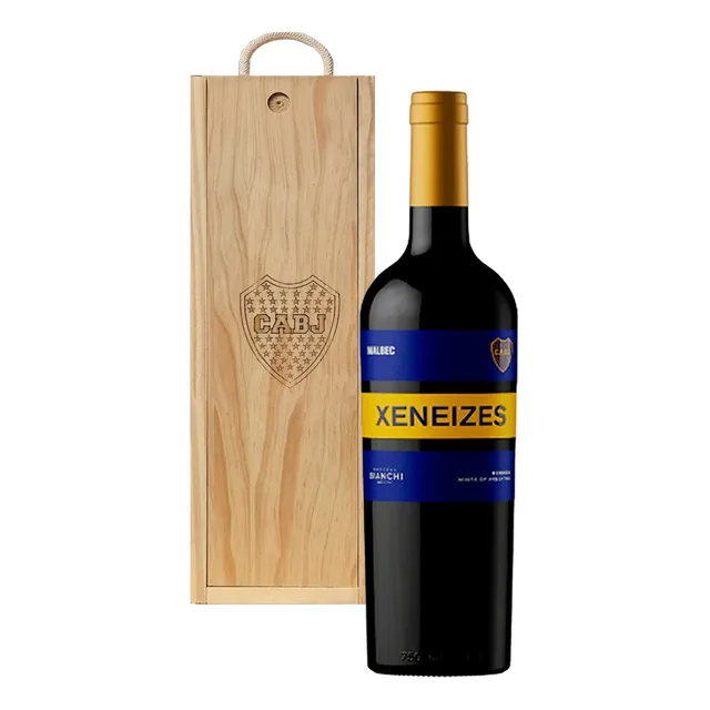 Vino Boca Juniors Grabado En Estuche Madera Grabado