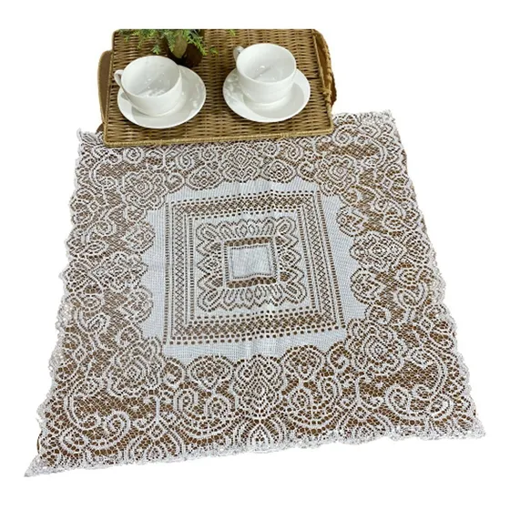 2 Toalha De Mesa Chá Renda Quadrada Bordado Casa Guippir Cor Palha