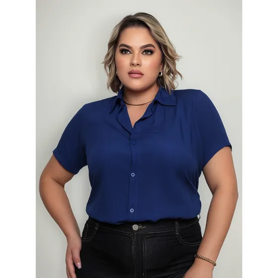 Camisa Plusize  Feminina Manga Curta Com Botão Ref. 15646