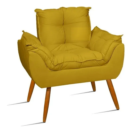 Poltrona Decorativa Opala Pés Palito - Sala, Recepção Cor Amarelo Desenho do tecido Suede
