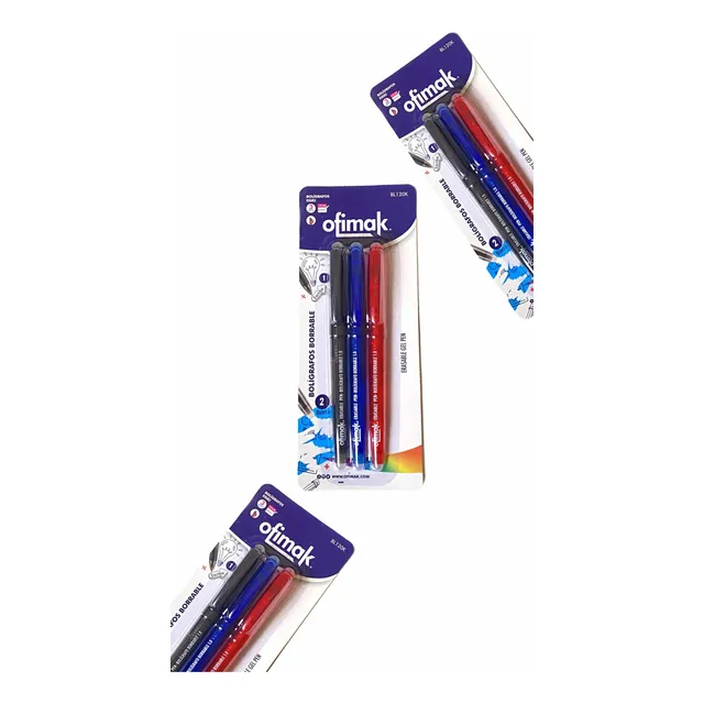 Pack De Lapiceros Borrables Ofimak Azul, Negro Y Rojo.