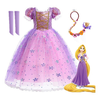 Vestido Rapunzel Girl Princess Com Peruca, Festa Infantil, F Vestido Rapunzel Girl Princess Com Peruca, Festa Infantil, F