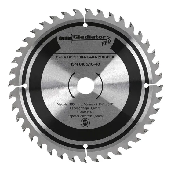 Hoja De Sierra 185mm X16mm 40d P/madera Gladiator Pro