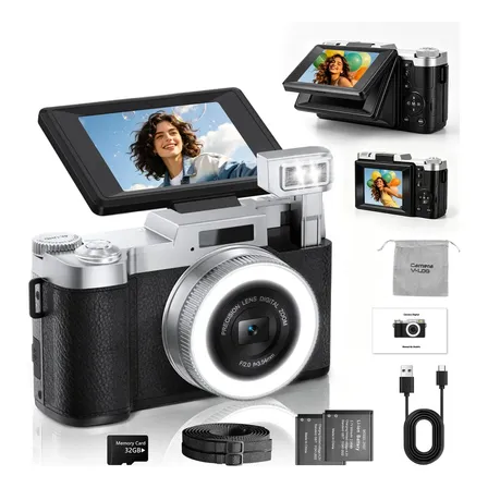 Câmera Compacta 64MP 4K, com Zoom 18x e Foco Automático para Vlog