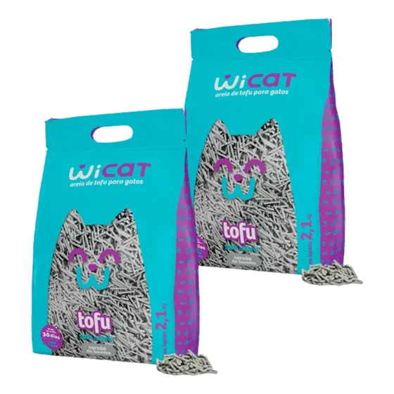 Kit 2 Areias Tofu Wicat Para Gato De Carvão De Bambu 2.1kg