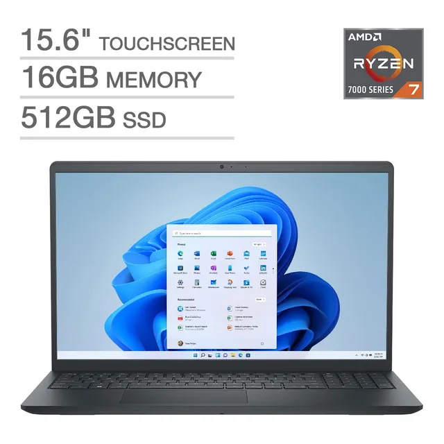Dell Inspiron 3535 Negro 15.6" IPS Touch, 16GB RAM, 512GB SSD, FHD 60Hz, AMD Ryzen 7 7730U, Radeon Graphics, Windows 11 Home