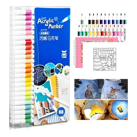 Kit 80 Cores Tinta Acrilica Caneta Marcador Dágua Permanente Rosa