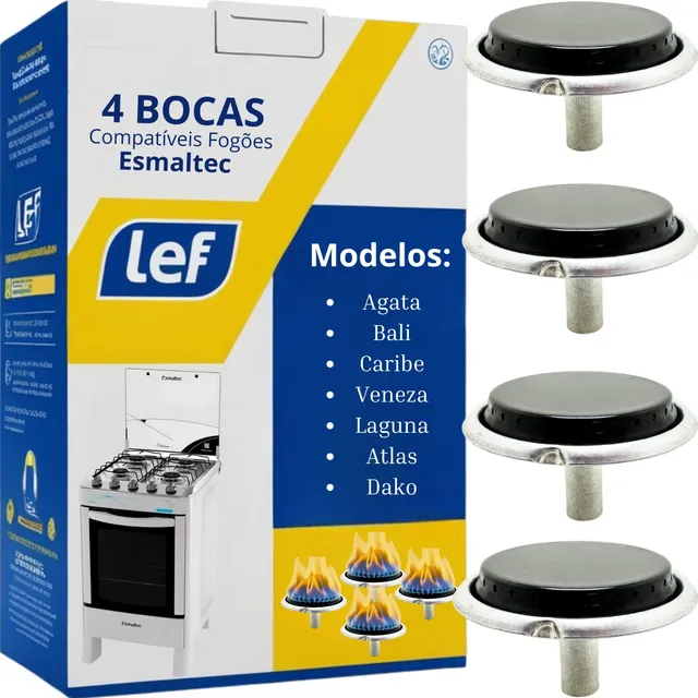 Kit Com 4 Bocas Para Fogão Esmaltec Agata Bali Caribe Veneza