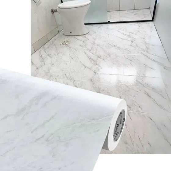 Adesivo Piso Autocolante Lavável Chão Marmore Branco Claro