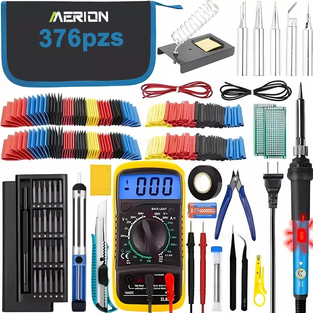 Merion Kit De Soldador Eléctrico De Temperatura Regulable Soldadura Para Cautin Estaño Multímetro Digital 60w
