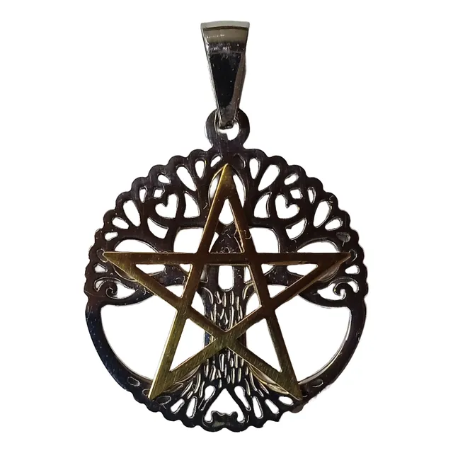 Dije Wicca Con Arbol De La Vida Y Pentagrama En Acero Inox