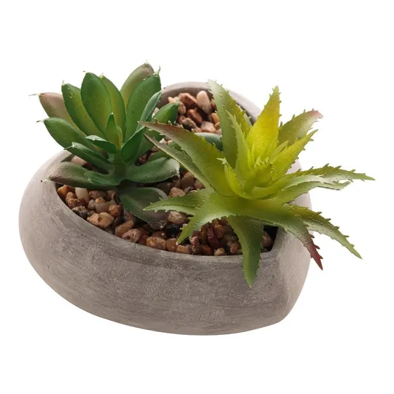 Cachepot De Concreto Com Suculenta Coração Cinza - Lyor