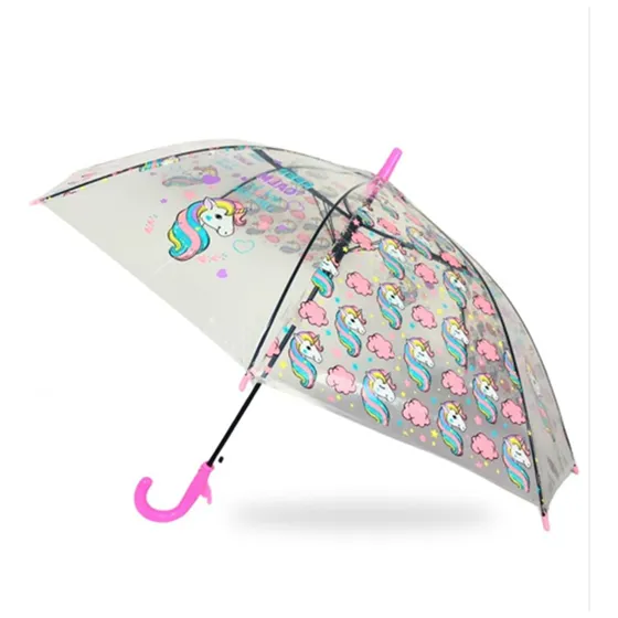 Guarda Chuva Infantil Transparente Unicórnio Cor Rosa