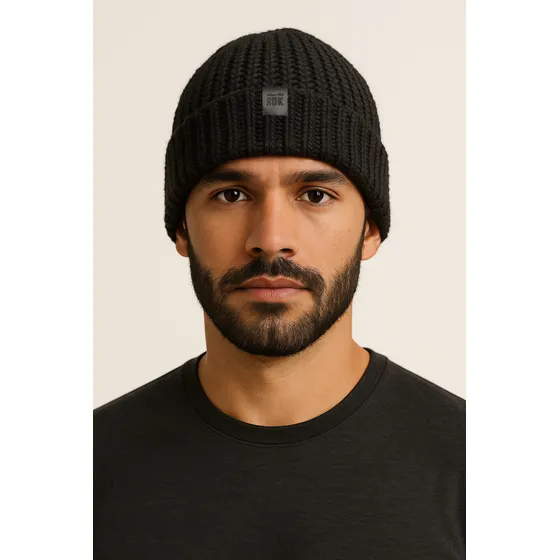 Gorro De Lana Doble Premium Grueso Invierno Hombre Negro S Lana