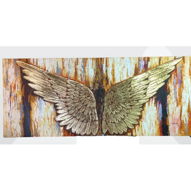 Alas De Angel Doradas.  Pintado A Mano Con Textura. Doradas