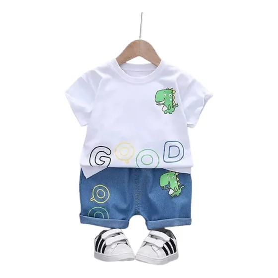 Conjunto Niños 2 Piezas Polo Blanco Short Modelo Good Dino