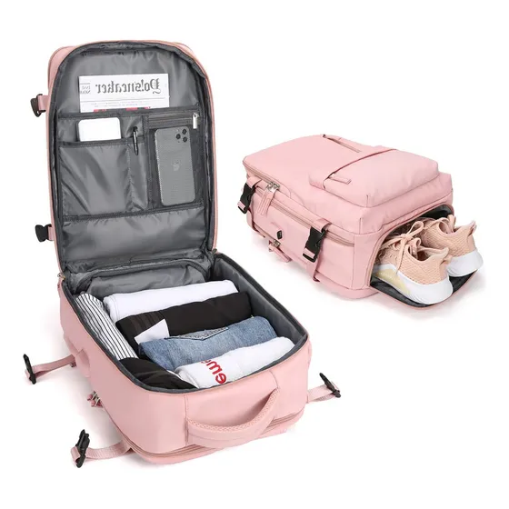 Mochila De Viaje De Gran Capacidad Con Hombros Usb Puerto Color Rosa Diseño De La Tela Liso