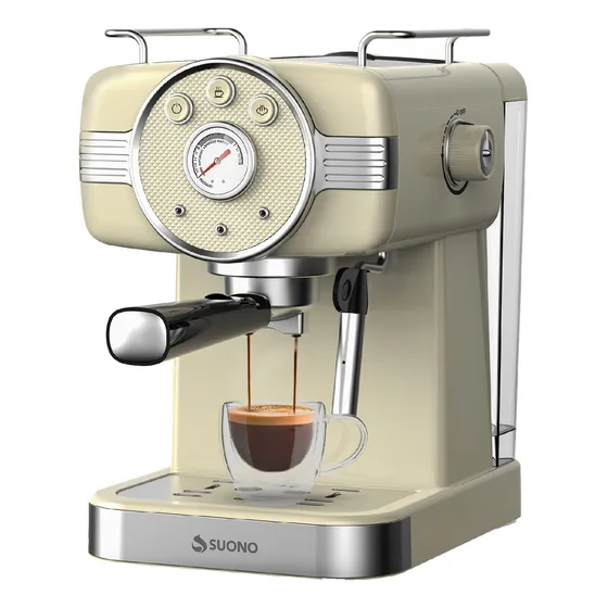 Cafetera Espresso Vintage Suono Acero Inox 1.5 L Espumador Color Crema