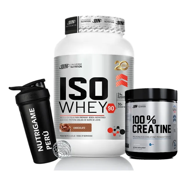 Pack Iso Whey 90 1.1kg + Creatina Un 250gr + Sabor Chocolate