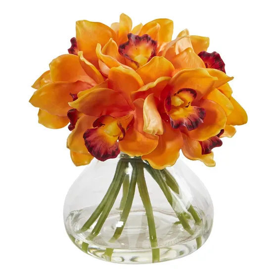 Arreglo Artificial De Orquídea Cymbidium Casi Natural En Jar