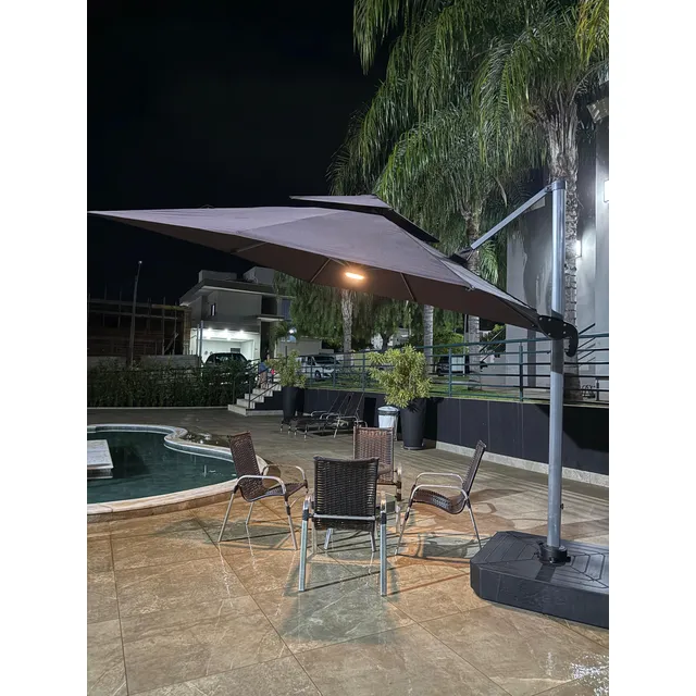 Ombrelone Guarda Sol Piscina Jardim Led Aluminio 3m C/ Base