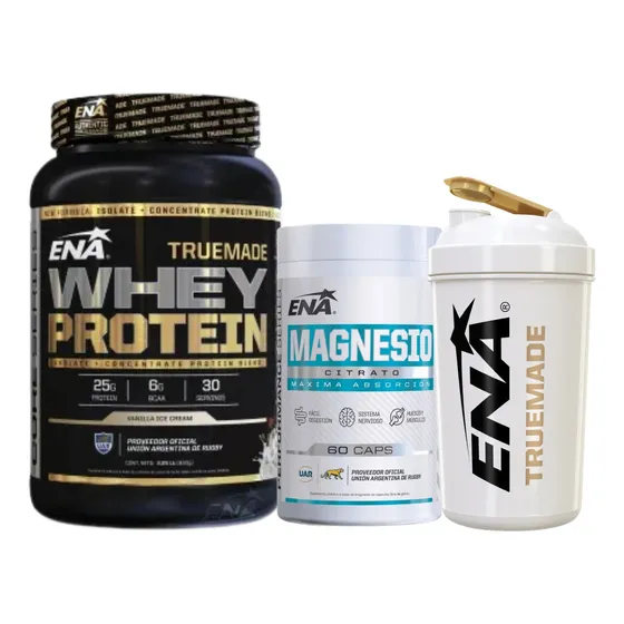 Combo Ena Whey Vainilla 930g + Magnesio + Vaso Shaker