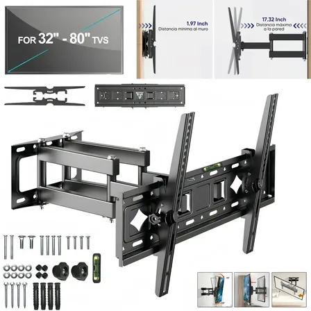 Sonheo Soporte Television Giratorio Para Tv Monitor Pared,brazo Pantalla Televisores O Monitores De 32,34,43,50,55,65,70,75,80 Pulgadas.acero De Bajo Carbono Color Negro