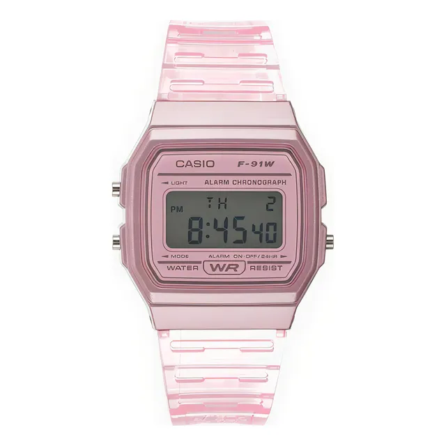 Reloj Casio F91ws Skeleton Unisex Vintage Colores Facturado Color Del Fondo Rosa Chicle Color De La Correa Rosa Chicle Color Del Bisel Rosa Chicle