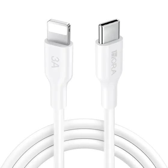Cable Tipo C a IP 2 Metros USB 2.0 3A Carga Rápida Blanco 1HORA USB 2.0 Compatible con iPhone 11/12/13/14/15 Pro Max y iPad,PVC Duradero,Más de 10 000 ciclos de flexión,Perfecto para Casa y Oficina