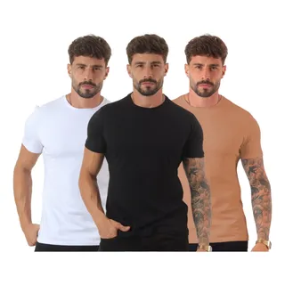 Kit 3 Camiseta Camisa BĂĄsica Masculina Slim Kit 3 Camiseta Camisa BĂĄsica Masculina Slim