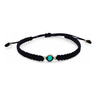 Pulsera Ajustable Negra Con Esmeralda Chapa De Oro 14k Pulsera Ajustable Negra Con Esmeralda Chapa De Oro 14k